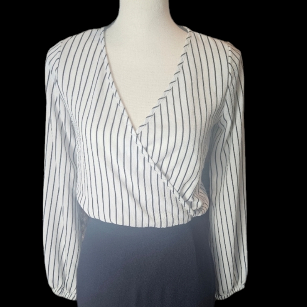Cropped Long Sleeve Wrap Top
